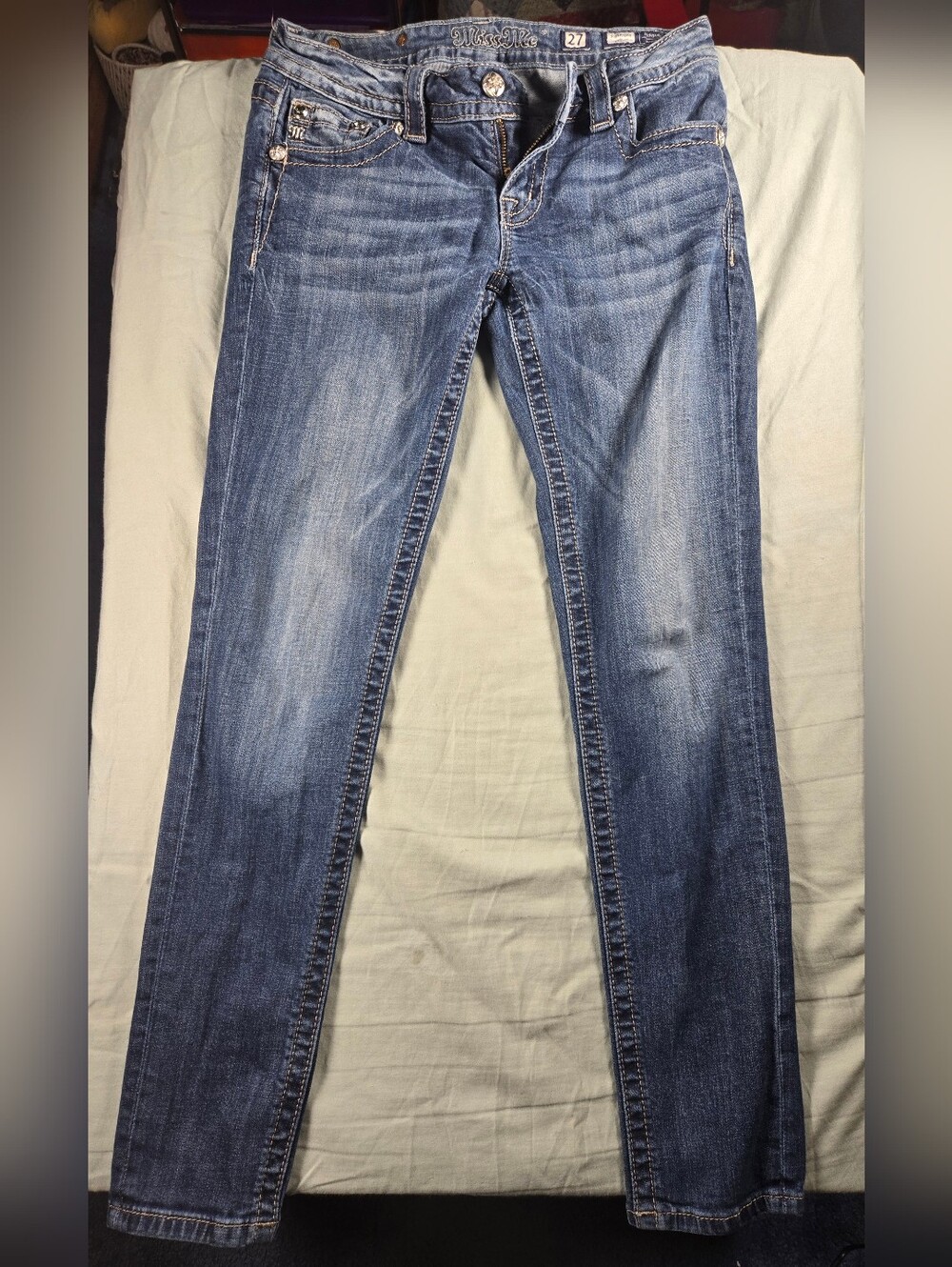 Miss Me Blue Skinny Jeans with Embellished Back Pockets - Picture 2 of 12
